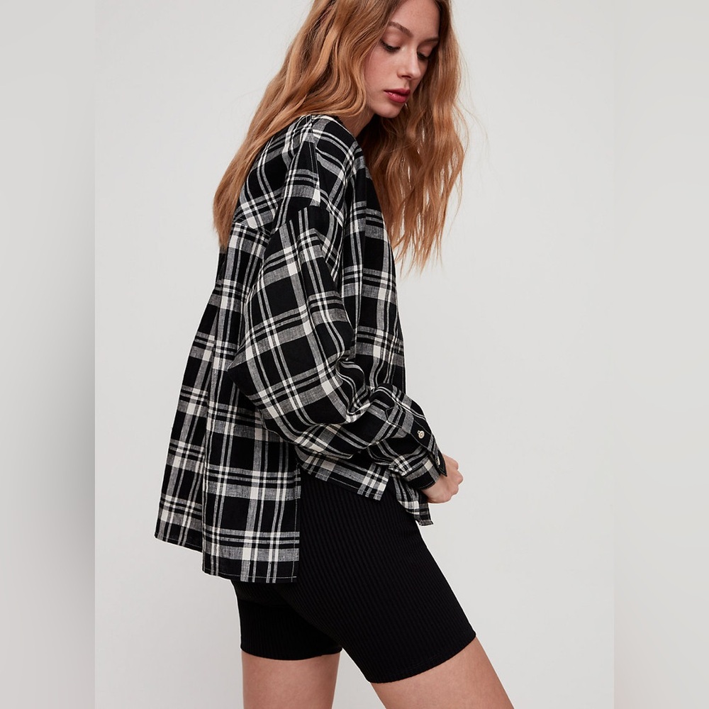 Aritzia Wilfred plaid Tanis linen button top sz xxs work once - Picture 10 of 12